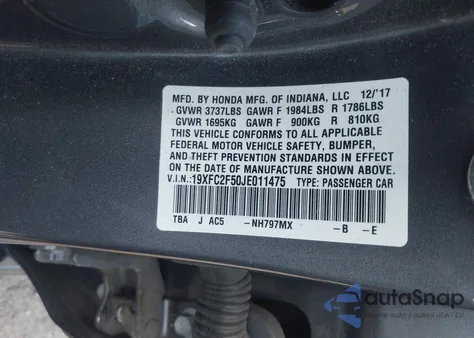 2018 Honda Civic Lx from USA, damaged, VIN 19XFC2F50JE011475
